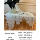 Ceki Home Salon Takımı 5 Parça Keten Masa Örtüsü Runner Seti Çeyizlik Palmiye Model No 1482 Gri - 0,5 x 9 cm - 001-Renkli