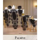 Ceki Home Salon Takımı 5 Parça Keten Masa Örtüsü Runner Seti Çeyizlik Palmiye Model No 70804 Siyah - 0,5 x 9 cm - 001-Renkli