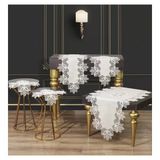 Ceki Home Salon Takımı Çeyizlik Kayla Model Krem-Gümüş 5 Parça Keten Dantelli Runner Seti - 0,5 x 9 cm - 001-Renkli