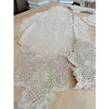 Ceki Home Salon Takımı Çeyizlik Krem Runner Set 5 Parça Keten Masa Örtüsü Runneri Gerdan