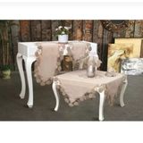 Ceki Home Salon Takımı Flowers Model Kapiçino 5 Parça Keten Dantelli Runner Seti No 9964