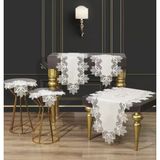 Ceki Home Salon Takımı Kayla Model Krem-Gümüş Keten Masa Örtüsü Runner Seti No 22252 5 Parça