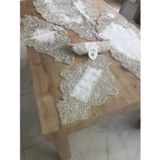 Ceki Home Salon Takımı Keten Angelika Çeyizlik Kreme Gold Runner Set 5 Parça Keten Ranır Masa Sehpa Konsol Örtüsü
