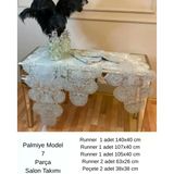 Ceki Home Salon Takımı Palmiye Model Gri Keten Runner Seti 5 Parça