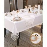 Ceki Home Taç Keten Yemek Takımı Masa Seti 12 Kişilik 26 Parça 160 × 220 cm Runner Set Krem-Krem
