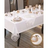 Ceki Home Taç Keten Yemek Takımı Masa Seti 12 Kişilik 26 Parça Supla Runner Set Krem-Krem