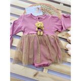 Çekik Bebek Kız Bebek Ayıcıklı Badili Tütü Elbise Hediyelik Bayramlık Elbise - 24 - Pembe