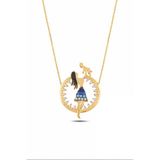 Çekirdek Jewelry 925 Ayar Gümüş Anne Bebek Kolye – Sarı Altın Kaplama Zirkon Taşlı