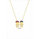 Çekirdek Jewelry 925 Ayar Gümüş Gold Kaplama Anne Çocuk Kolye – Zirkon Taşlı Figürlü Kolye