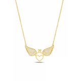 Çekirdek Jewelry 925 Ayar Gümüş Gold Kaplama Melek Kanatlı Kalp Kolye Taşlı Zarif Tasarım