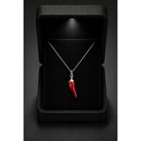 Çekirdek Jewelry 925 Ayar Gümüş Kırmızı Biber Figürlü Kolye | Şans Ve Nazar Temalı