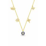 Çekirdek Jewelry 925 Ayar Gümüş Nazar Boncuklu & Şans Figürlü Kolye – Taşlı Yıldız, Kar Tanesi, Taç Zarif Tasarım