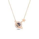Çekirdek Jewelry 925 Ayar Gümüş Renkli Taşlı Satürn Ve Yıldız Figürlü Kolye Rose Gold Kaplama