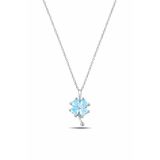 Çekirdek Jewelry 925 Ayar Gümüş Rodajlı Mavi Taşlı Yonca Kolye Şans Sembolü Zarif Tasarım