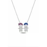 Çekirdek Jewelry 925 Ayar Gümüş Rodyum Kaplama Anne Çocuk Kolye – Zirkon Taşlı Figürlü Kolye