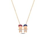 Çekirdek Jewelry 925 Ayar Gümüş Rose Kaplama Anne Çocuk Kolye – Zirkon Taşlı Figürlü Kolye