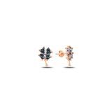 Çekirdek Jewelry 925 Ayar Gümüş Rose Yonca Küpe Mistik Topaz Taşlı