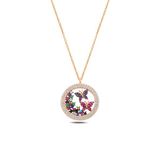 Çekirdek Jewelry 925 Ayar Gümüş Sarı Altın Kaplama Renkli Taşlı Kelebekli Yuvarlak Kolye Zirkon Taşlı Şık Tasarım