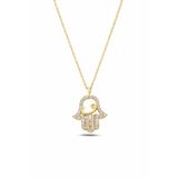 ÇEKİRDEK JEWELRY 925 Ayar Gümüş Zirkon Taşlı Fatma Ana Eli Kolye Şans