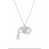 ÇEKİRDEK JEWELRY Rodyum Renk Göz Kolye | Damla Taşlı Şık Tasarım Zirkon 925 Ayar Gümüş