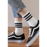 Çekmece 4'lü Unisex Siyah Çizgili Pamuklu Kısa Konç Çorap - 1BW-Beyaz - 36 - 43