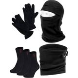 Çekmece 6'lı Termal Soğuk Geçirmez Polar Eldiven Boyunluk Kar Maskesi Çorap Set - Standart - 010 - Siyah