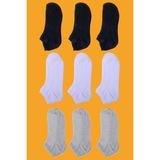 Çekmece 9 Lu Unisex Kısa Patik Çorap - Beyaz - Gri - Siyah - 40 - 45
