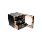 Çekmeceli 3 Katlı Siyah Sedir Humidor Puro Kutusu rd10