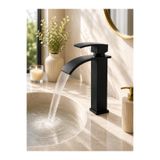 CEKO ARMATÜR Mat Siyah Şelale Lavabo Bataryası | Paslanmaz Çelik | Sıcak-Soğuk Çift Giriş | Modern Banyo Musluğu