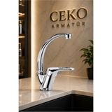 CEKO ARMATÜR Mix Krom Kuğu Lavabo Bataryası Döner Borulu Sıcak Soğuk Çift Su Girişli Lavabo Musluğu