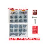 CEKSAN M2.5 Vida-somun-pul Seti Ysb 1020 Parça Metrik 2.5mm Boy:6-8-10-12-16-20-25-30mm Organizer Kutulu