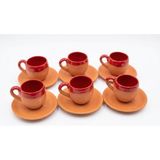 Ceku Handmade Kil 6'lı Kırmızı Türk Kahvesi Fincan Takımı