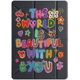 cekuonline Apple iPad Air 10.9 2022 5. Nesil ile Uyumlu Kılıf, Kalem Bölmeli, Uyku Modlu, Tri Folding, Siyah, Çok Renkli Desen