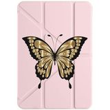 cekuonline Apple iPad Air 10.9 2022 5.Nesil M1 Çipli Kılıf, Uyku Modlu, Kalem Bölmeli, Tri Folding, Kelebek Desenli, Pudra Pembe