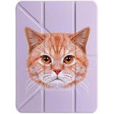 cekuonline Apple iPad Air 10.9 2022 5. Nesil M1 Çipli Kılıf, Uyku Modlu, Kalem Bölmeli, Tri Folding, Lila, Turuncu Kedi Desenli