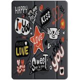 cekuonline Apple iPad Air 10.9 2022 (5. Nesil) M1 Çipli Kılıf, Uyku Modlu, Kalem Bölmeli, Tri Folding, Love Sticker, Siyah