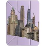 cekuonline Apple iPad Air 10.9 2022 5. Nesil M1 Çipli Kılıf, Uyku Modlu, Kalem Bölmeli, Tri Folding, New York City, Lila