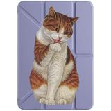 cekuonline Apple iPad Mini 7 2024 8.3" ile Uyumlu Kılıf, Uyku Modlu, Kalem Bölmeli, Tri Folding, Graphic Cat, Mor