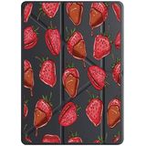 cekuonline Apple iPad Mini 7 8.3" ile Uyumlu Kılıf, Uyku Modlu, Kalem Bölmeli, Tri Folding, Çilek Desenli, Siyah