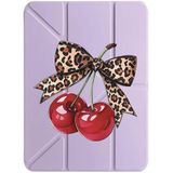 cekuonline Apple iPad Mini 7 8.3" ile Uyumlu Kılıf, Uyku Modlu, Kalem Bölmeli, Tri Folding, Lila, Kiraz Desenli