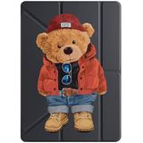 cekuonline Apple iPad Pro 12.9 2022 M2 ile Uyumlu Kapaklı Kılıf, Uyku Modlu, Kalem Bölmeli, Tri Folding, Teddy Bear Desenli, Çok Renkli