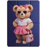 cekuonline Apple iPad Pro 12,9" 6.nesil M2 Çipli 2022 ile Uyumlu Kalem Bölmeli Uyku Modlu Tri Folding Kılıf, Lacivert, Miss Teddy