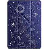 cekuonline Apple iPad Pro 12,9" 6.nesil M2 Çipli 2022 ile Uyumlu Kılıf, Kalem Bölmeli, Uyku Modlu, Tri Folding, Lacivert, Gezegen Desenli