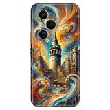 Cekuonline Honor 400 Pro ile Uyumlu Galata Kulesi Temalı Desenli Darbe Emici Silikon Kılıf, Çok Renkli