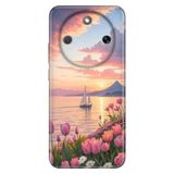 Cekuonline Honor Magic 8 Lite ile Uyumlu Yelkenli Temalı Desenli Darbe Emici Silikon Kılıf, Çok Renkli