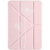 cekuonline Samsung Galaxy Tab S6 Lite P610 P620 ile Uyumlu Karahindiba Desenli Kalem Bölmeli Tri Folding Kılıf, Pudra Pembe