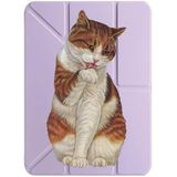 cekuonline Samsung Galaxy Tab S6 Lite P610 P620 ile Uyumlu Kılıf, Uyku Modlu, Kalem Bölmeli, Tri Folding, Graphic Cat, Lila