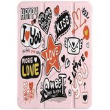 cekuonline Samsung Galaxy Tab S6 Lite P610 P620 ile Uyumlu Kılıf, Uyku Modlu, Kalem Bölmeli, Tri Folding, Love Sticker, Pudra Pembe