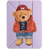 cekuonline Samsung Galaxy Tab S6 Lite P610 P620 ile Uyumlu Kılıf, Uyku Modlu, Kalem Bölmeli, Tri Folding, TeddyBear, Lila