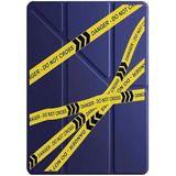 Cekuonline Samsung Galaxy Tab S9 FE+ Plus 12.4 ile Uyumlu Kılıf, Uyku Modlu, Kalem Bölmeli, Tri Folding, Lacivert, Do Not Cross Desen